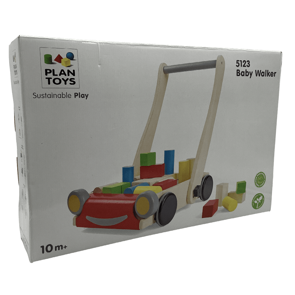 Chariot de marche avec cubes en bois