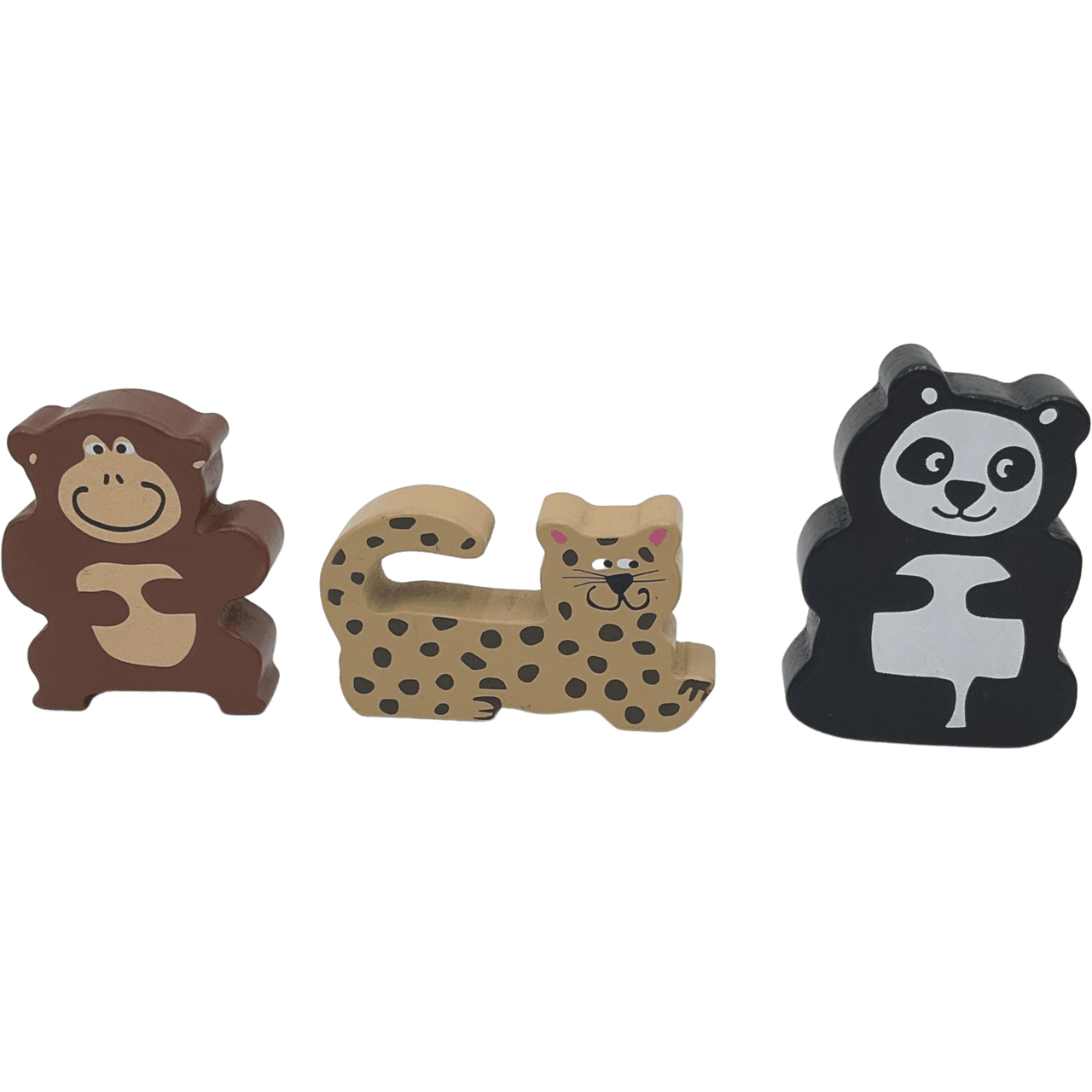 3 Figurines animaux en bois : panda, singe et léopard - KIDIBAM