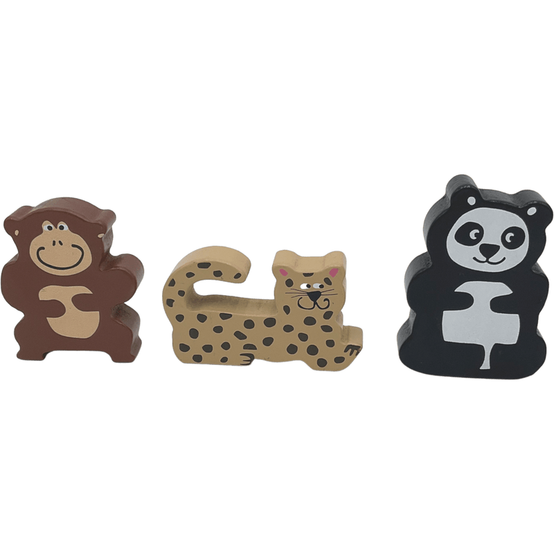 3 Figurines animaux en bois : panda, singe et léopard - KIDIBAM