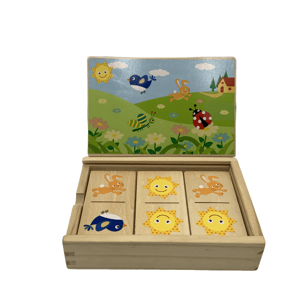 Domino 15 pièces en bois - Les animaux de la prairie