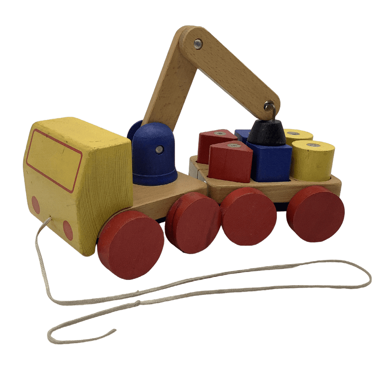 Camion à grue magnétique et blocs en bois