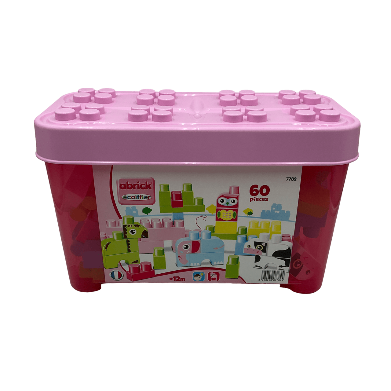 Briques de construction Maxi Abrick Baril Animaux 60 pièces Rose - KIDIBAM