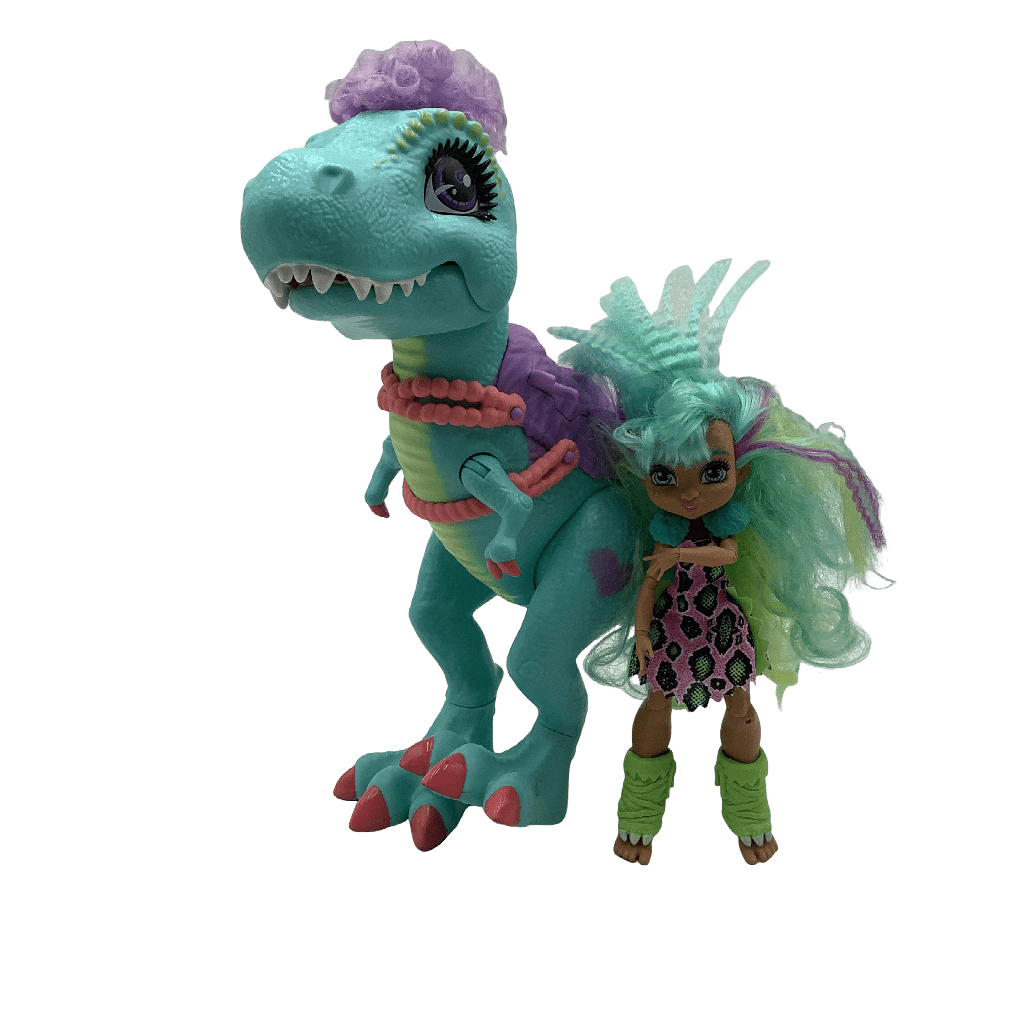 Cave club Poupée préhistorique Rockelle 20cm et son T - Rex 43cm - KIDIBAM