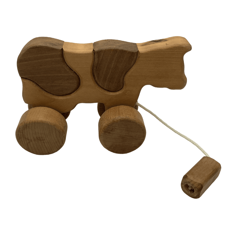 Vache à tirer en bois massif 19cm