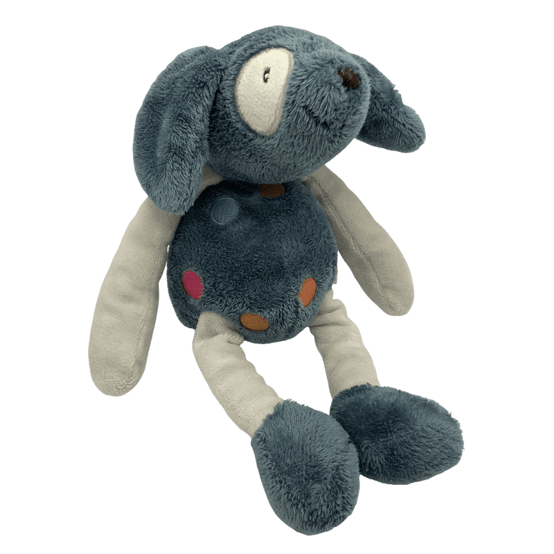 Doudou chien Nestor bleu - gris à pois 26cm - KIDIBAM