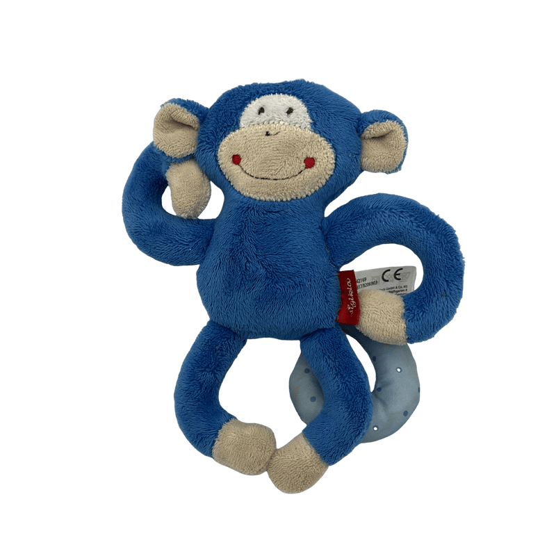 Doudou hochet à accrocher Singe bleu 15cm - KIDIBAM