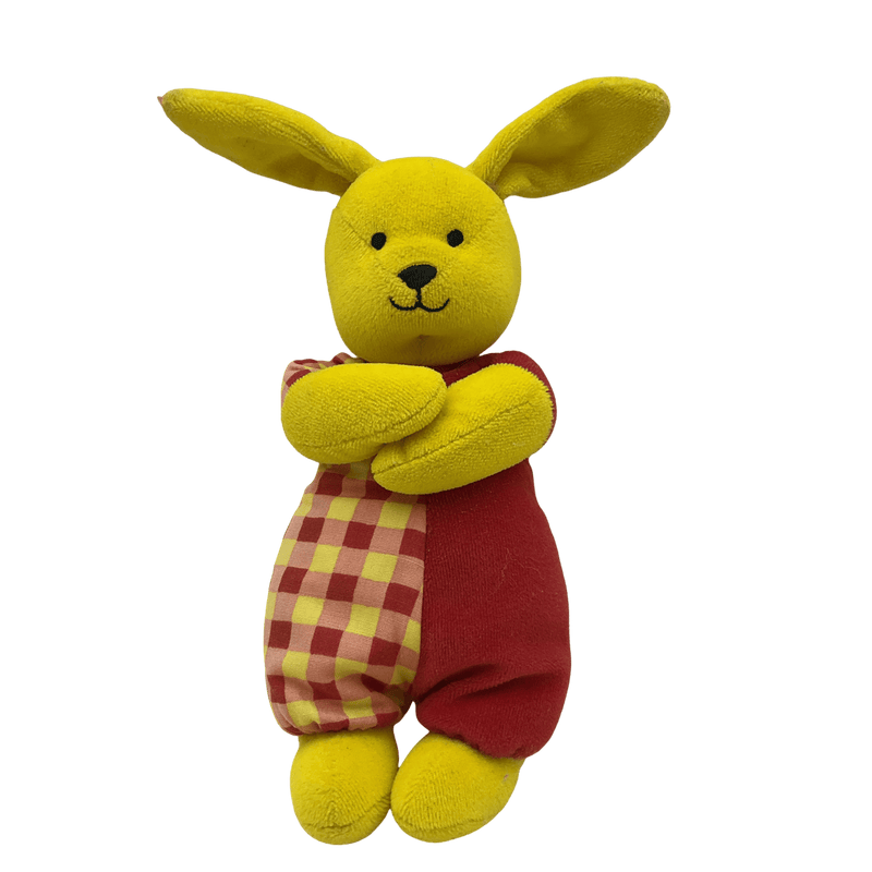 Doudou lapin rouge et jaune 20 cm - KIDIBAM