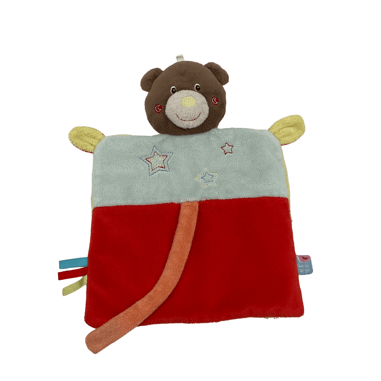 Doudou ours bleu et rouge - KIDIBAM