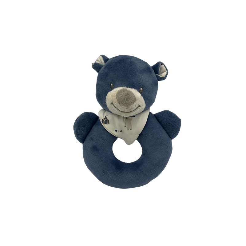 Doudou ours hochet Bleu grelot - KIDIBAM