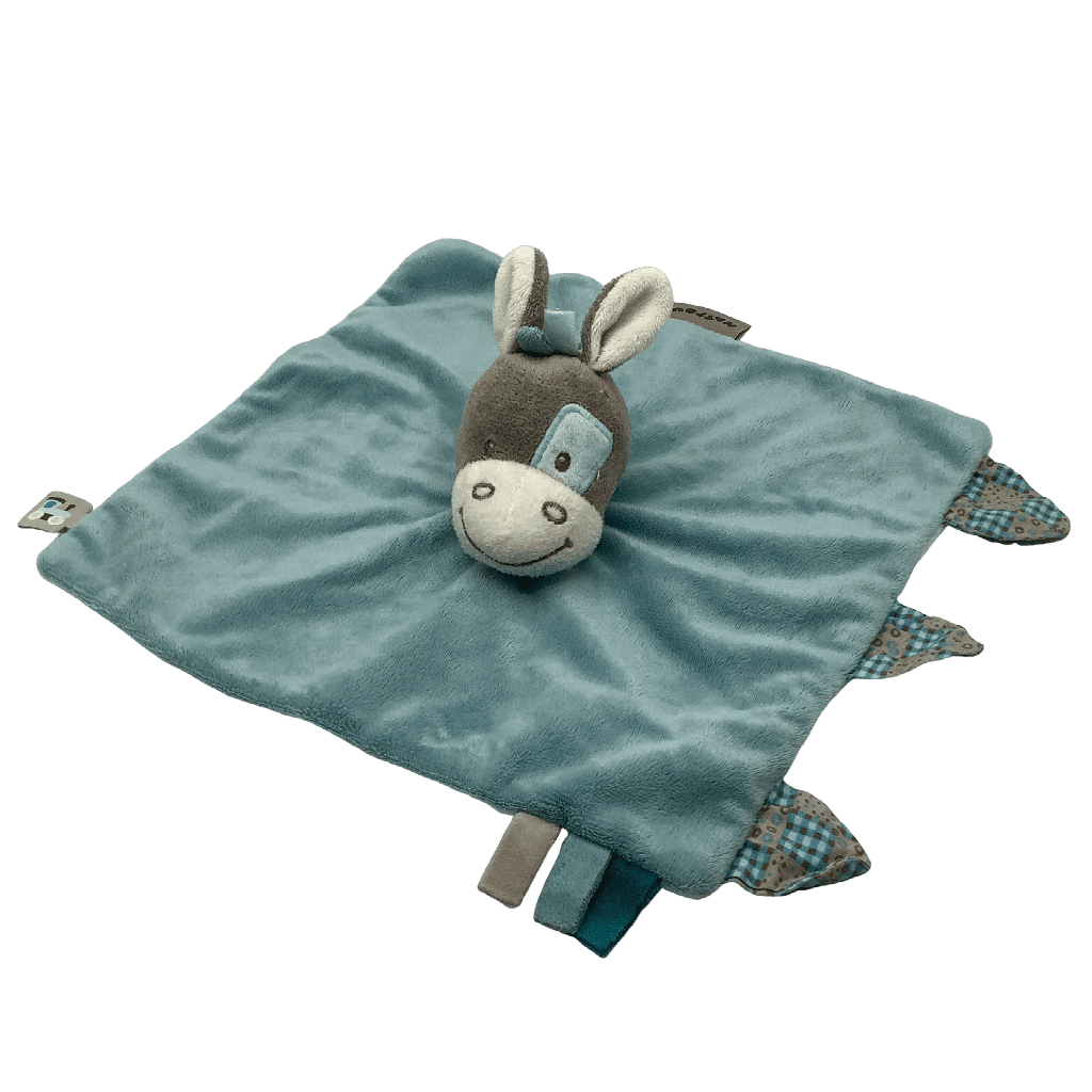 Doudou plat âne bleu - gris 28cm - KIDIBAM