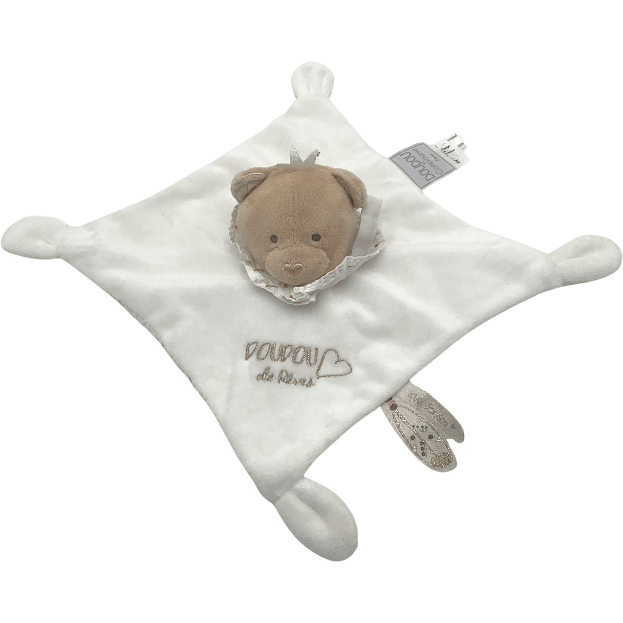 Doudou plat Ours beige et blanc 20cm - KIDIBAM