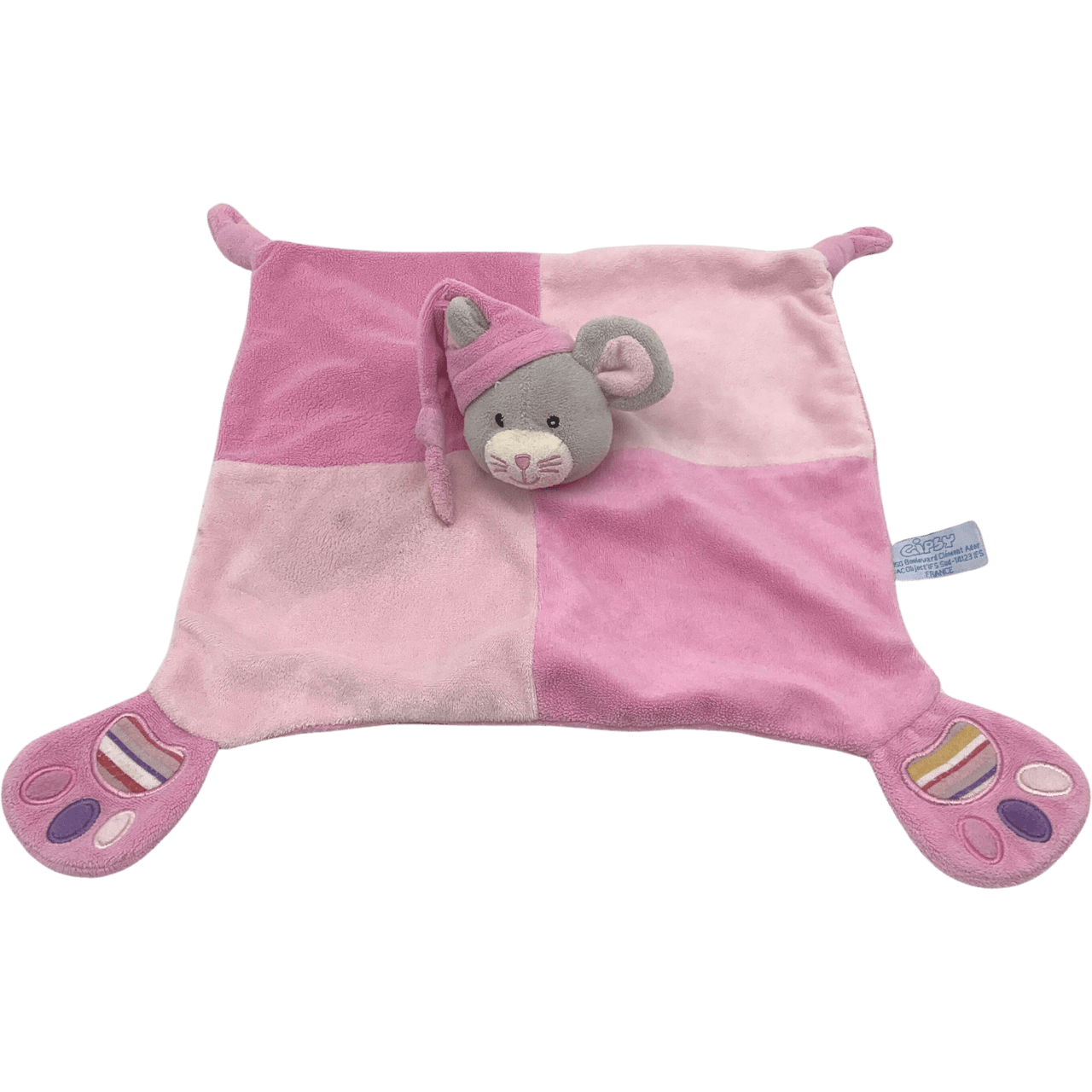 Doudou plat souris bonnet de nuit rose 30cm - KIDIBAM