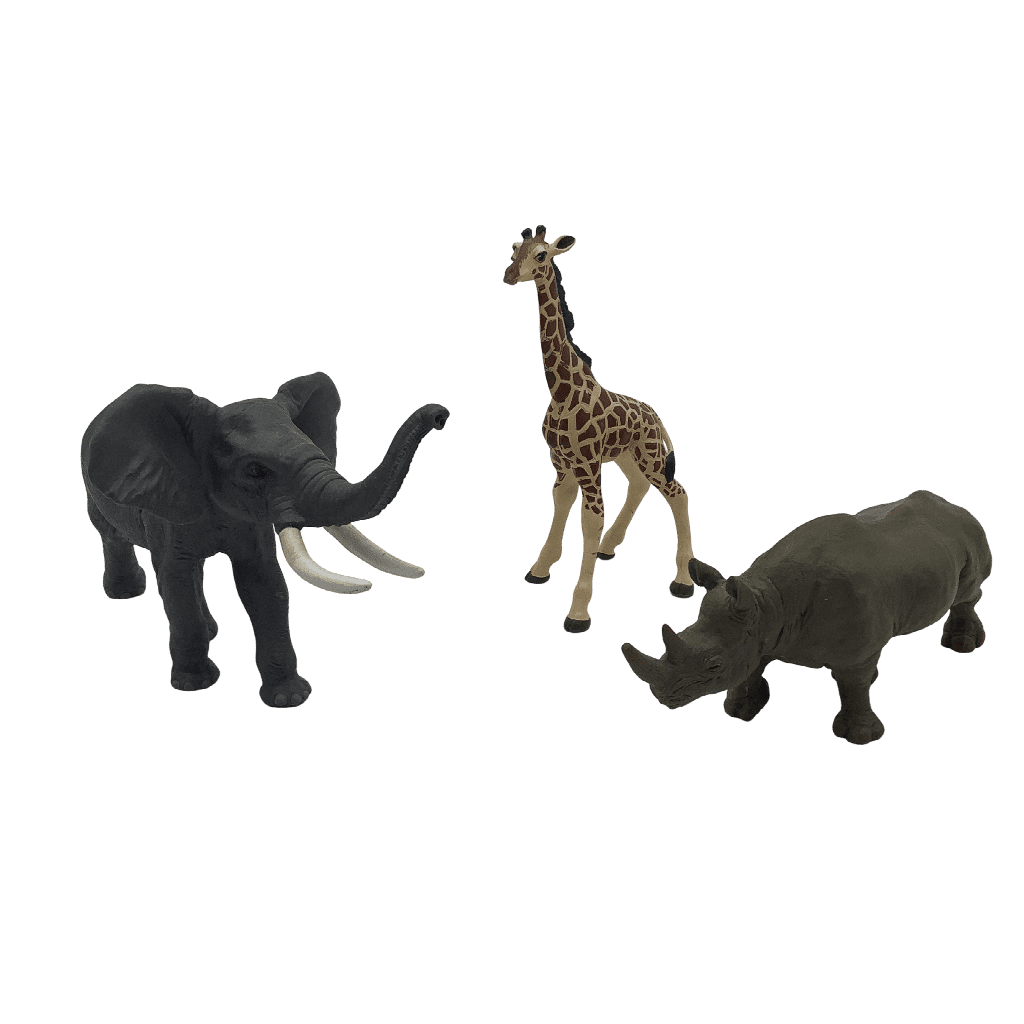 Figurines Girafe 14cm, Eléphant 18cm, Rhinocéros 16cm - KIDIBAM