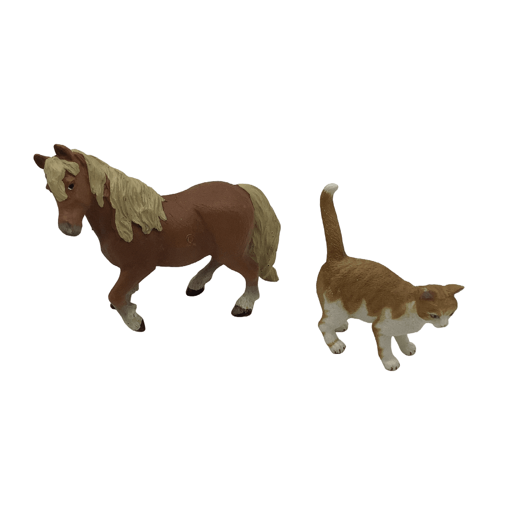 Lot de 2 figurines Poney Shetland et Chat - KIDIBAM