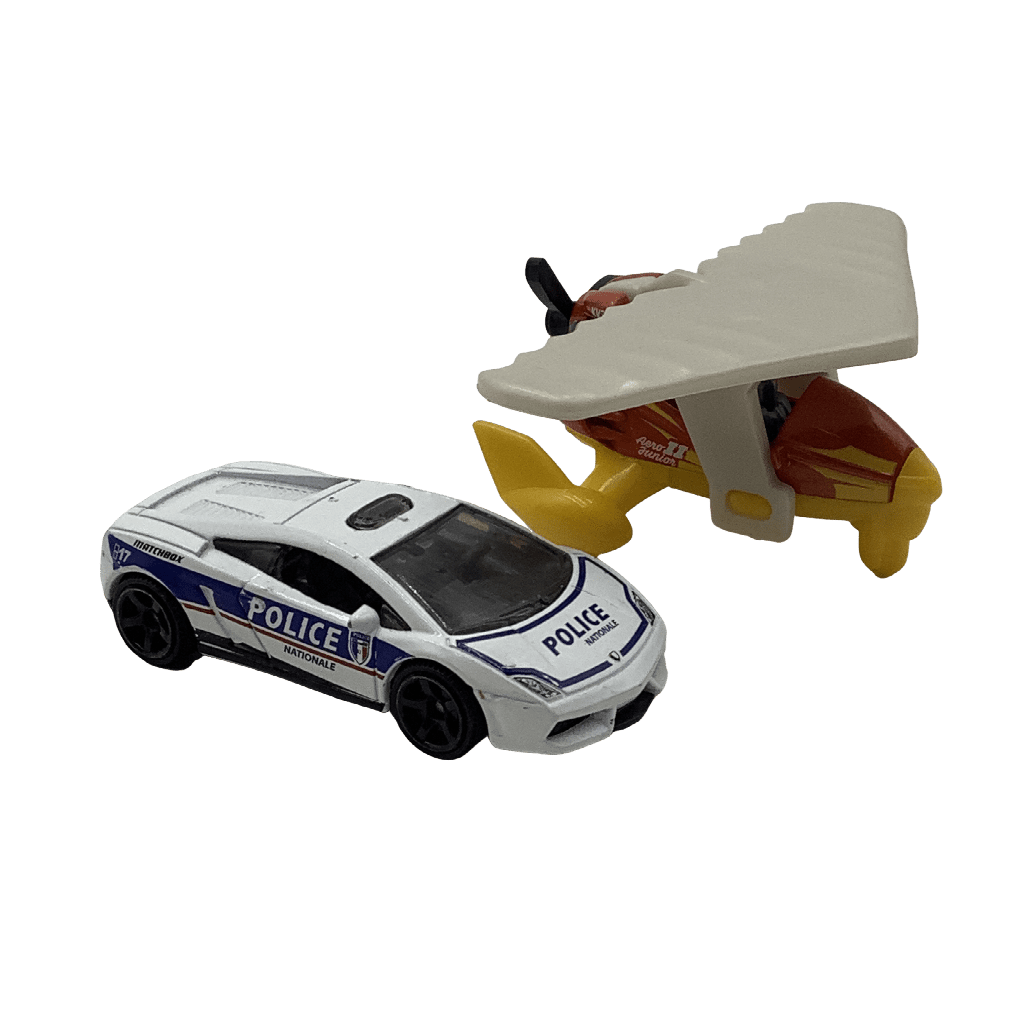 Lot de 2 véhicules avion et voiture Lamborghini Gallardo police 6cm - KIDIBAM
