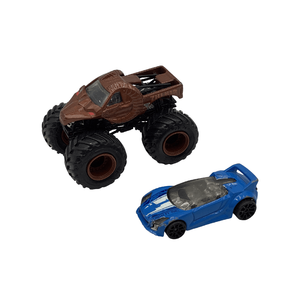 Lot de 2 véhicules Monster Truck 9cm et voiture de course 6cm Hot Wheels - KIDIBAM