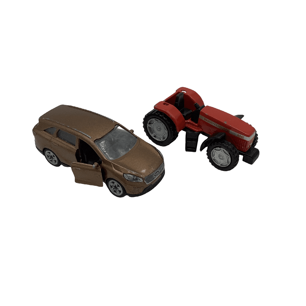 Lot de 2 voitures SUV marron et tracteur rouge 7cm - KIDIBAM