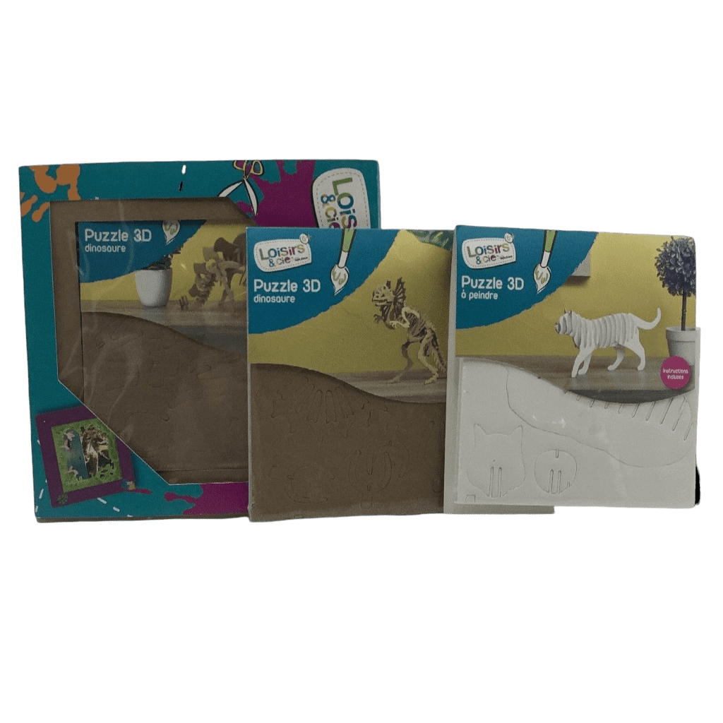 Lot de 3 puzzles 3D dinosaures et chat - KIDIBAM
