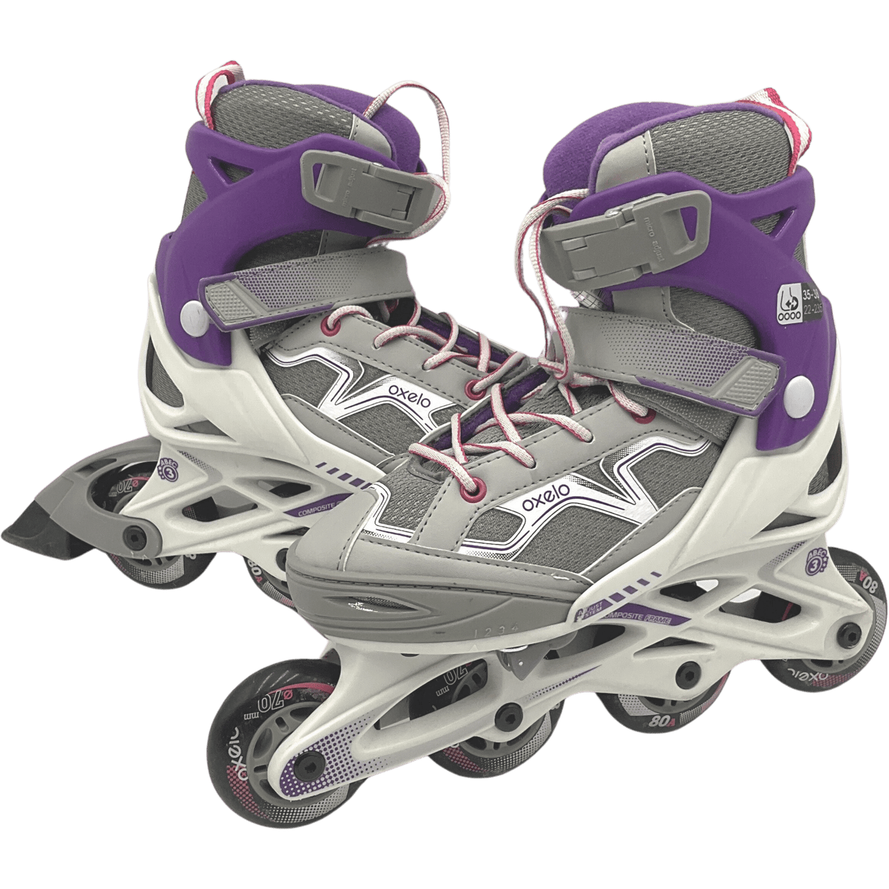 Paire de roller enfant gris et violet Oxelo taille 35/38 - KIDIBAM