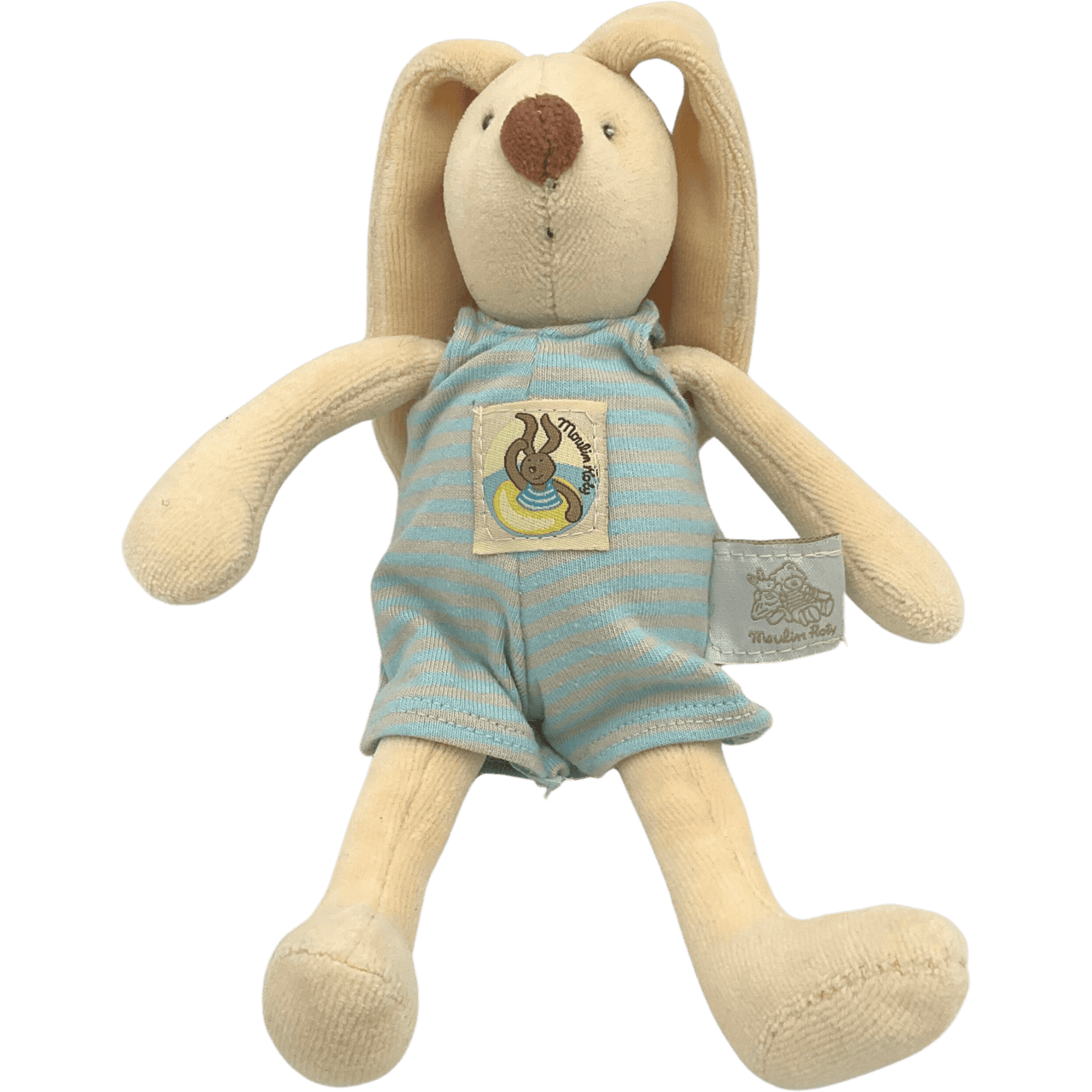 Peluche Hochet Lapin Malo Beige et Bleu - KIDIBAM