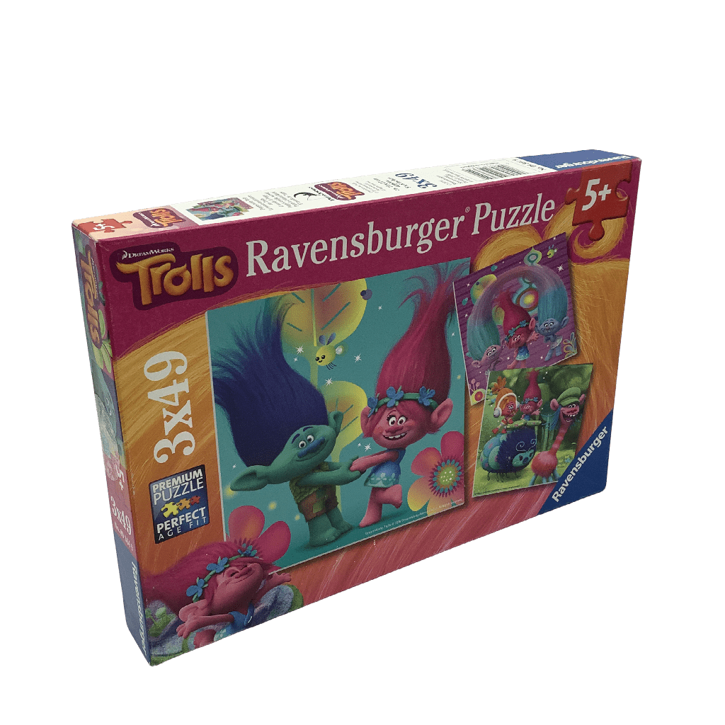 Puzzle 3x49 pièces - Le monde multicolore des Trolls - KIDIBAM