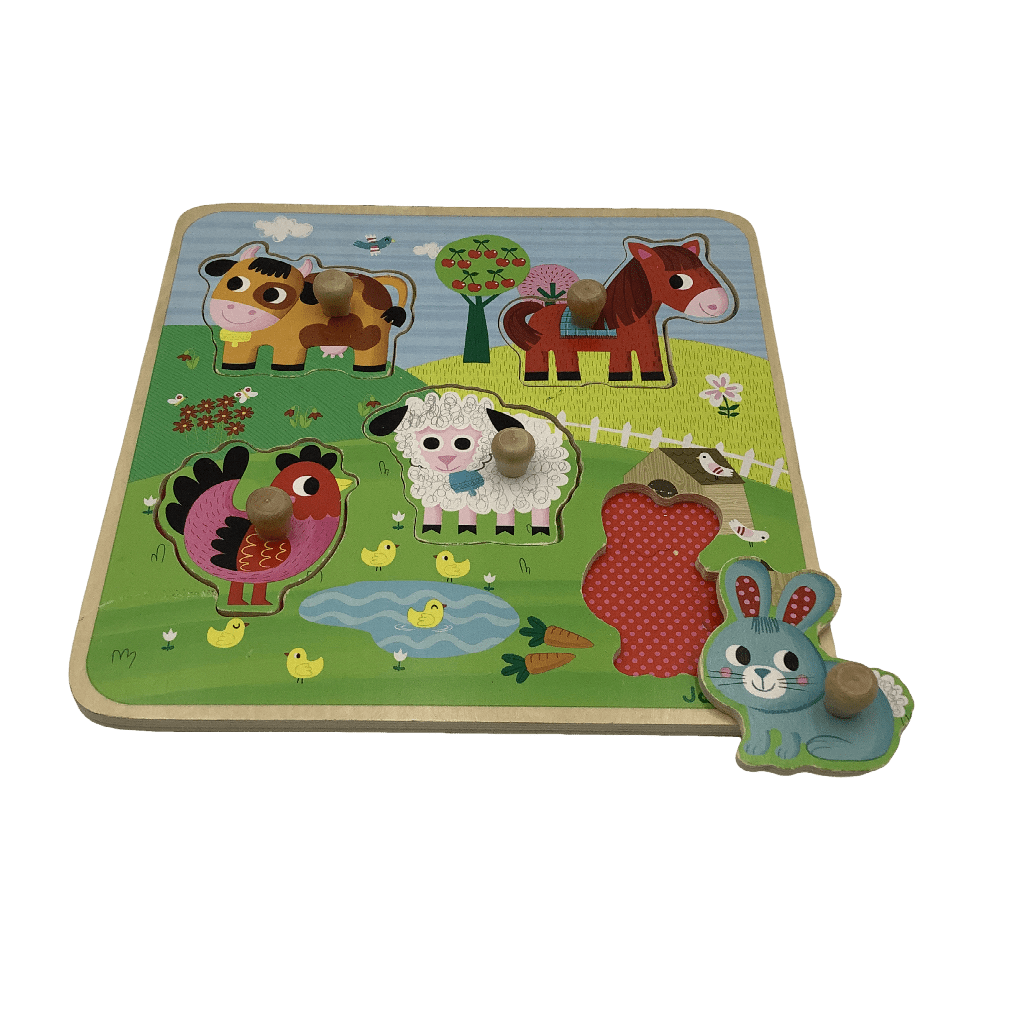 Puzzle 5 pièces à boutons Animaux de la ferme en bois - KIDIBAM
