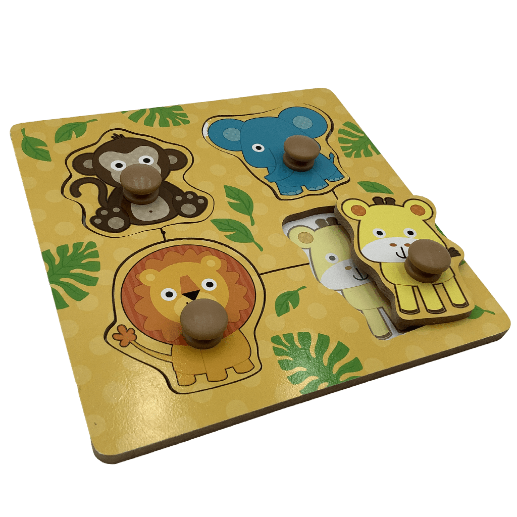 Puzzle à boutons en bois 4 pièces Animaux de la Jungle - KIDIBAM