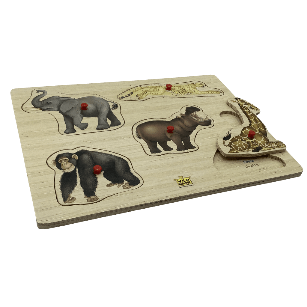 Puzzle à boutons et à encastrer en bois animaux Sauvages - KIDIBAM