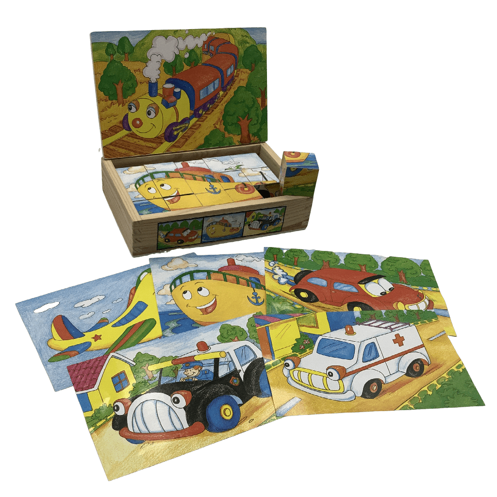 Puzzle de 15 cubes en bois - Transports - KIDIBAM