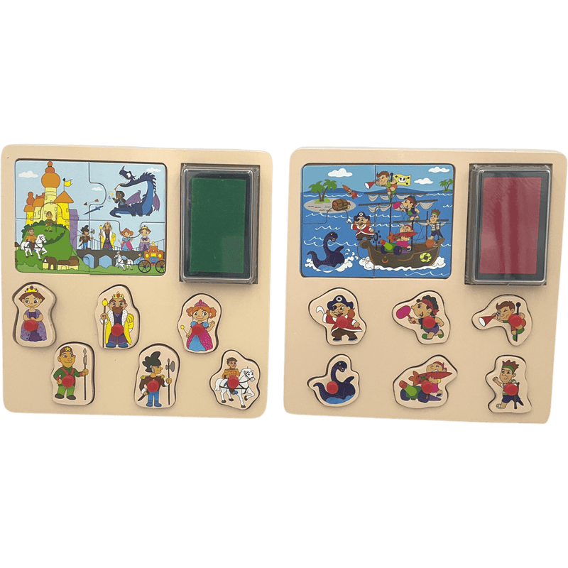 Puzzle en bois – Tampons personnages de chevalerie et piraterie - KIDIBAM