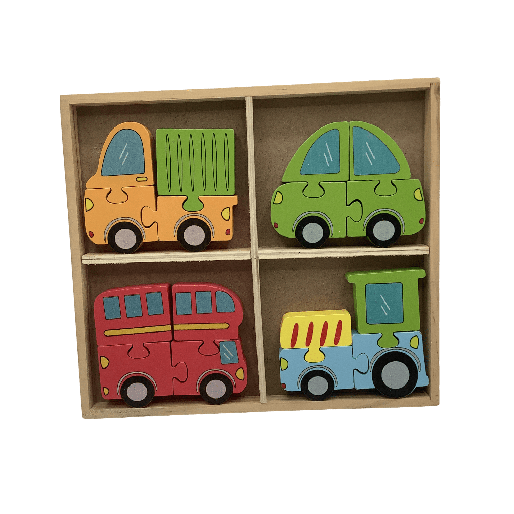 Puzzles 4x4 pièces voiture en bois - KIDIBAM