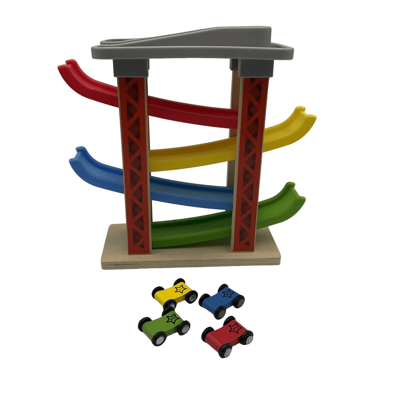 Rampe toboggan avec 4 voitures en bois - KIDIBAM