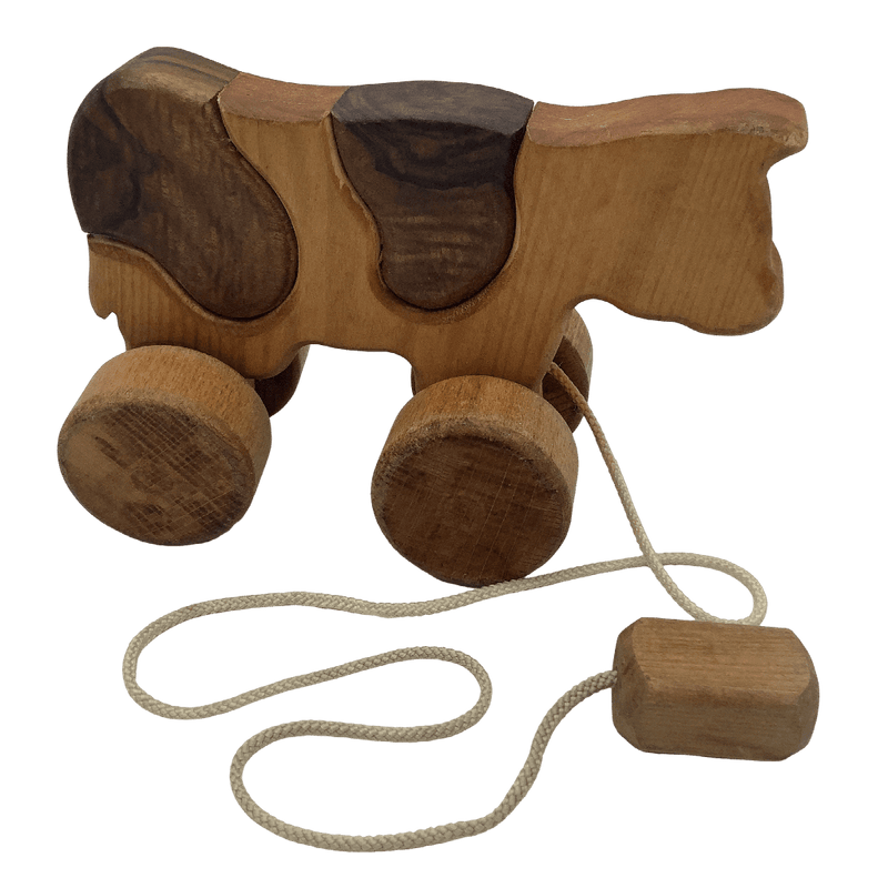 Vache à tirer en bois massif 19cm - KIDIBAM