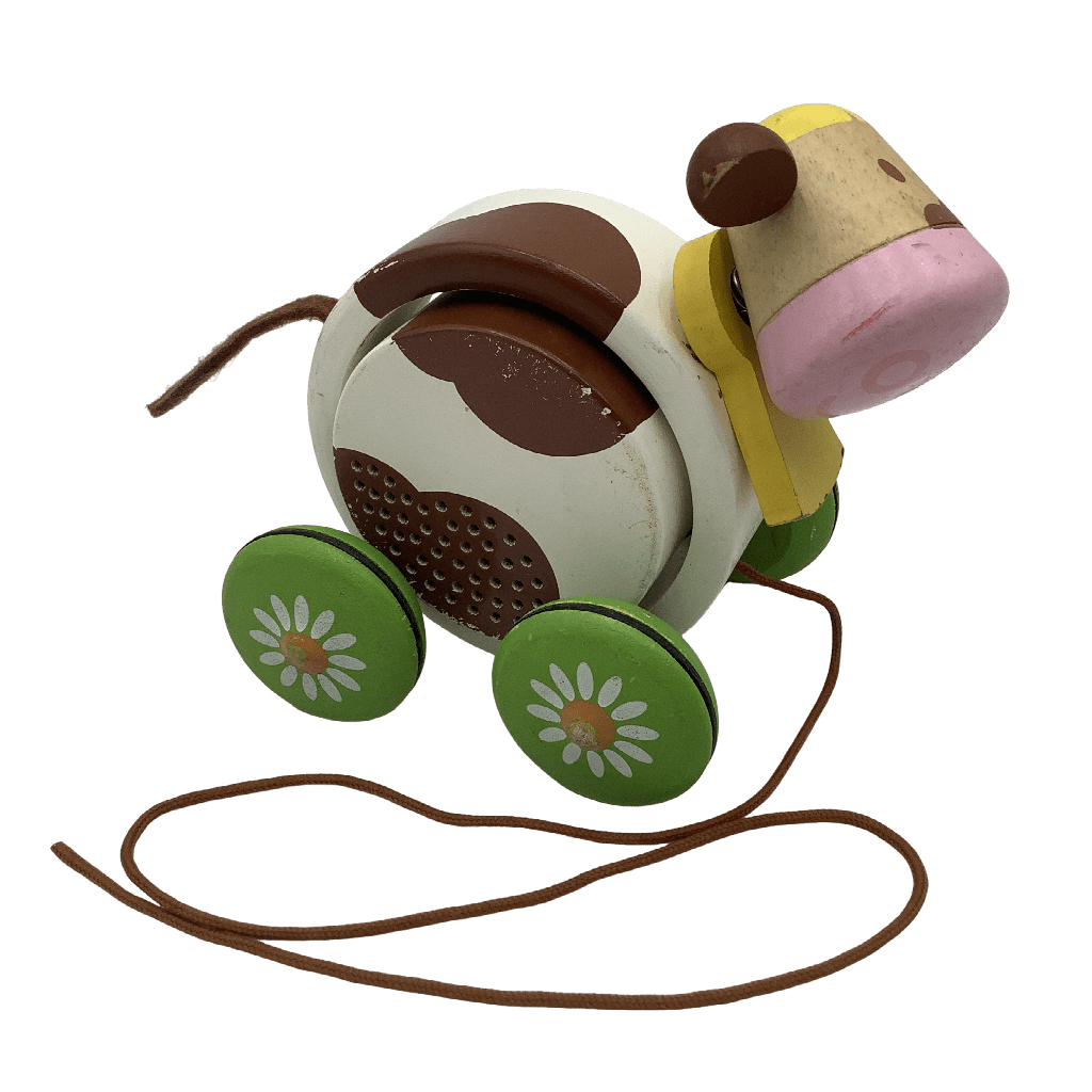 Vache boîte à meuh à tirer en bois 16cm - KIDIBAM