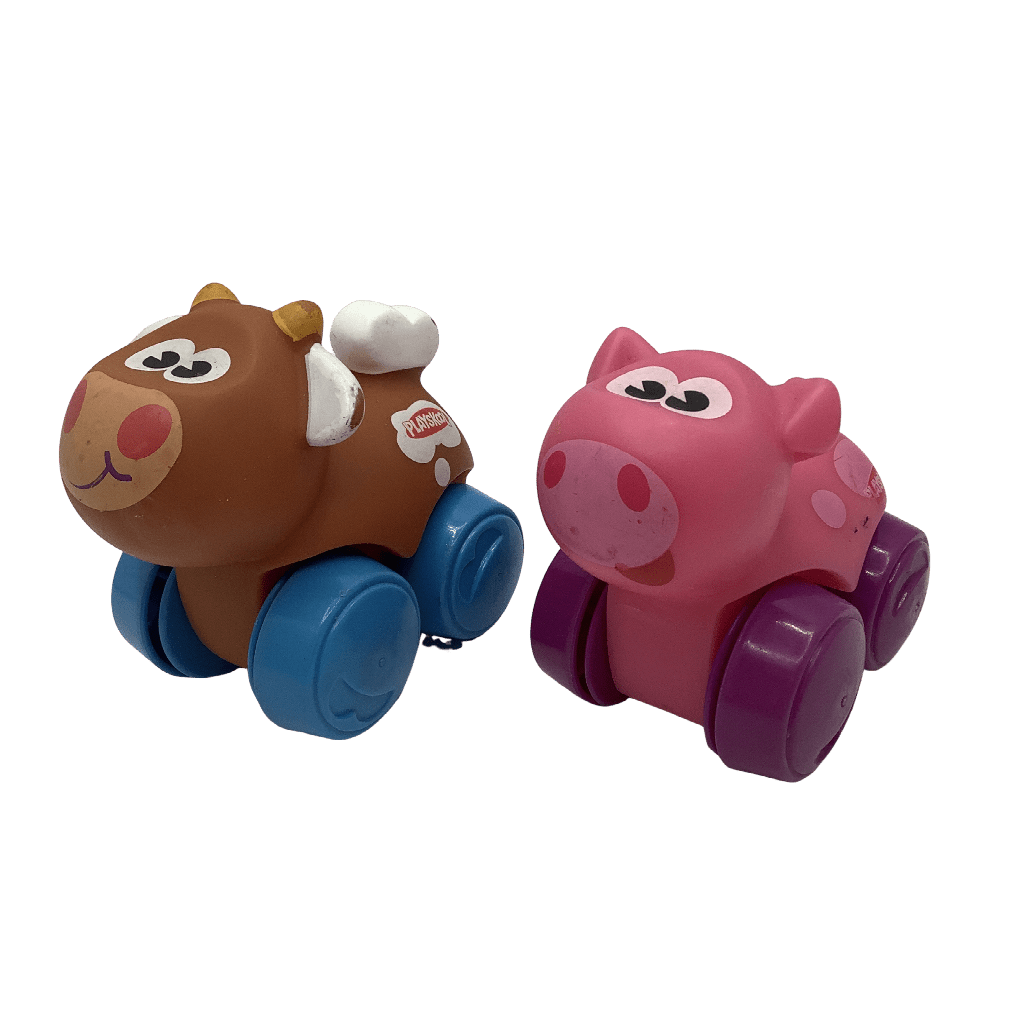 Vache et cochon souples roulants 8cm - KIDIBAM
